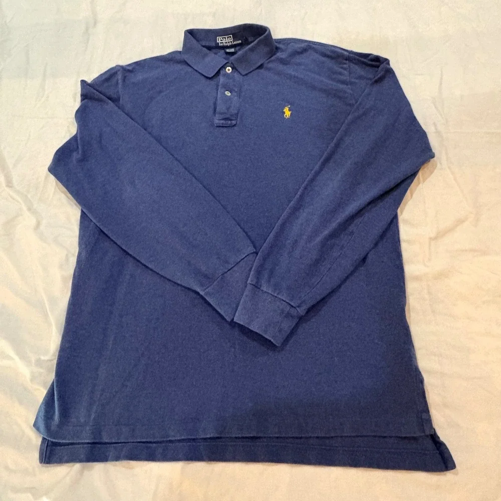 Polo‎ Ralph Lauren Mens Blue Long Sleeve Cotton Polo Shirt Yellow Pony Logo L